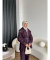 Tb - Selny Fermuarlı Kemerli Kot Takım - Bordo