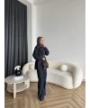 Tb - Selny Fermuarlı Kemerli Kot Takım - Lacivert