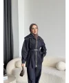 Tb - Selny Fermuarlı Kemerli Kot Takım - Lacivert
