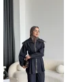 Tb - Selny Fermuarlı Kemerli Kot Takım - Lacivert
