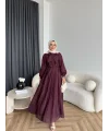 Tb - Varly Çizgi Detay Elbise - Bordo