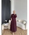 Tb - Varly Çizgi Detay Elbise - Bordo