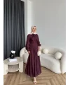 Tb - Varly Çizgi Detay Elbise - Bordo