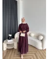 Tb - Varly Çizgi Detay Elbise - Bordo
