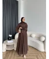 Tb - Varly Çizgi Detay Elbise - Kahve