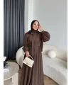 Tb - Varly Çizgi Detay Elbise - Kahve