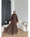 Tb - Varly Çizgi Detay Elbise - Kahve