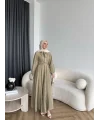 Tb - Varly Çizgi Detay Elbise - Yeşil