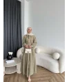 Tb - Varly Çizgi Detay Elbise - Yeşil
