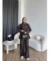 Tb - Yan Fermuar Detay Denim Takım - Kahve