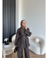 Tb - Yan Fermuar Detay Denim Takım - Kahve
