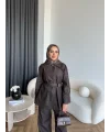 Tb - Yan Fermuar Detay Denim Takım - Kahve