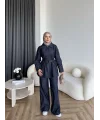 Tb - Yan Fermuar Detay Denim Takım - Lacivert