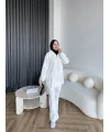 Yan Fermuarlı 3 İplik Takım - Beyaz