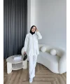 Yan Fermuarlı 3 İplik Takım - Beyaz