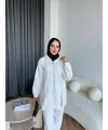 Yan Fermuarlı 3 İplik Takım - Beyaz