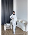 Yan Fermuarlı 3 İplik Takım - Beyaz