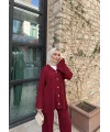 Zeyn Düğmeli Triko Takım - Bordo