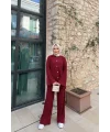 Zeyn Düğmeli Triko Takım - Bordo