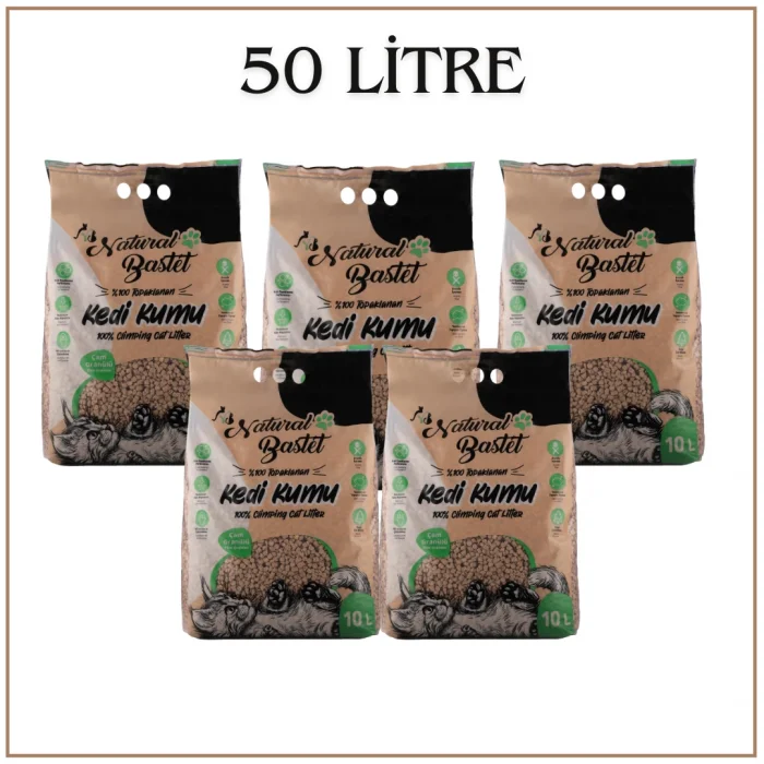 Natural Bastet Topaklanan Çam Pelet Kedi Kumu 50 Litre