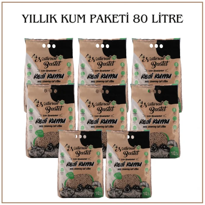 Natural Bastet Topaklanan Çam Pelet Kedi Kumu 80 Litre