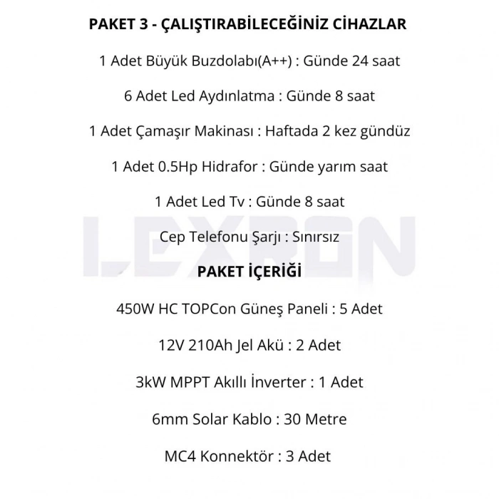 3kW JEL AKÜLÜ SOLAR PAKET SİSTEM 2 (PAKET 3)