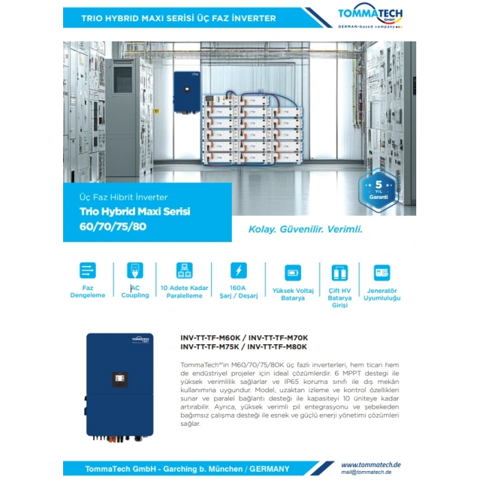TommaTech Trio Hybrid Maxi Serisi 80kW Üç Faz İnverter