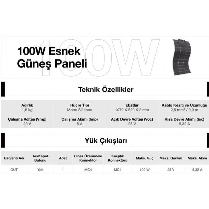 ANTFEA 100W Esnek Güneş Paneli