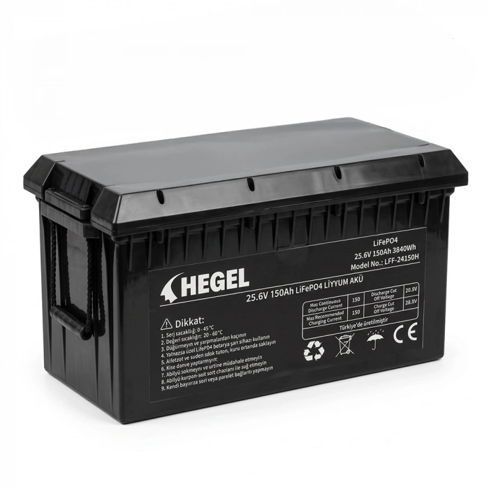 HEGEL LİFEPO4 LİTYUM AKÜ 25.6V 150AH 3840Wh BLUETOOTHLU