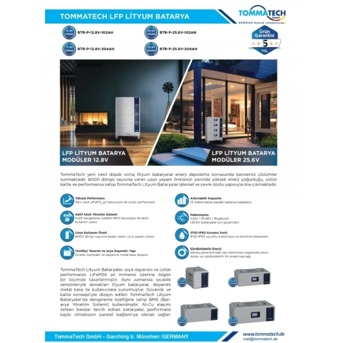 TommaTech 25.6V 204Ah Modüler LiFePO4 Lityum Batarya