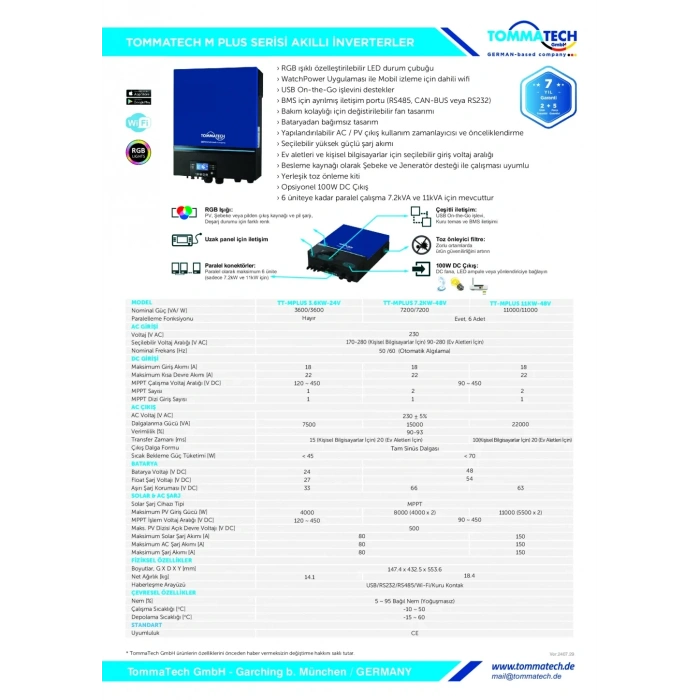 TommaTech Plus 7.2kW 48V MPPT Akıllı İnverter