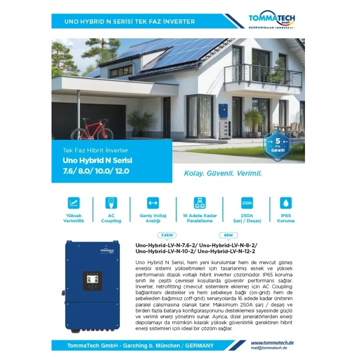 TommaTech Uno Hybrid N 12kW Tek Faz İnverter