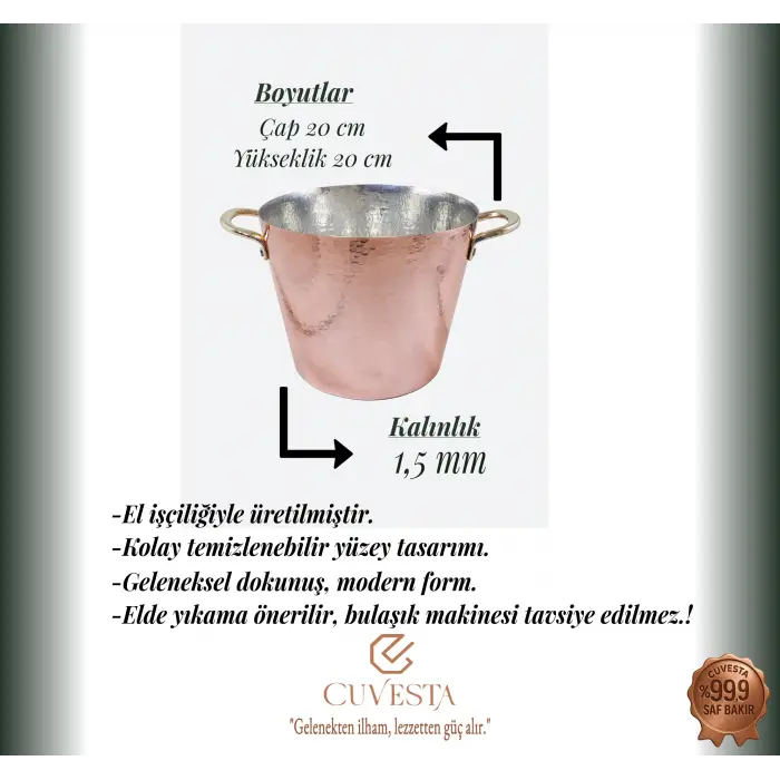Cuvesta El Yapımı Bakır Buz Kovası Modern Sunumlar İçin 20x20 1.5mm