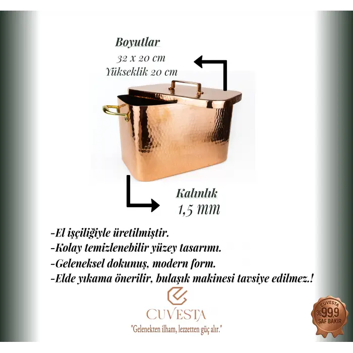 Cuvesta El Yapımı Bakır Dövme Desenli Fırın Kazanı 32×20cm 1.5mm