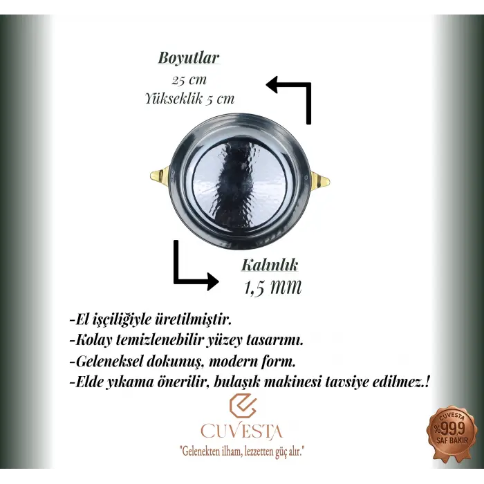 Cuvesta El Yapımı Bakır Modern Geniş Tava 29×6cm 1.5mm