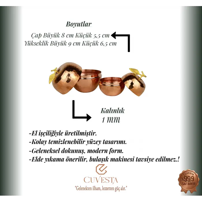 Cuvesta El Yapımı Gold Bakır Şekerlik ve Çerezlik Seti