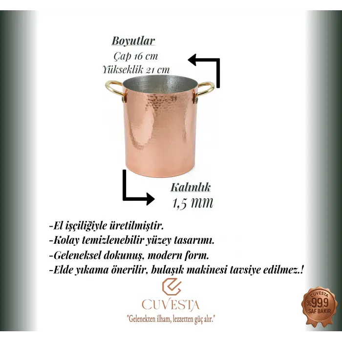 Cuvesta El Yapımı Modern Bakır Buz Kovası 16×21cm 1.5mm