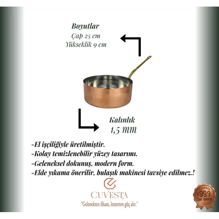 Cuvesta El Yapımı Modern Bakır Sote ve Sos Tavası 25x8cm 1.5mm