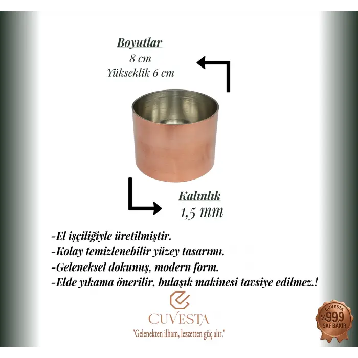 Cuvesta El Yapımı Modern Bakır Sufle ve Sütlaç Kabı 8×6cm 1.5mm