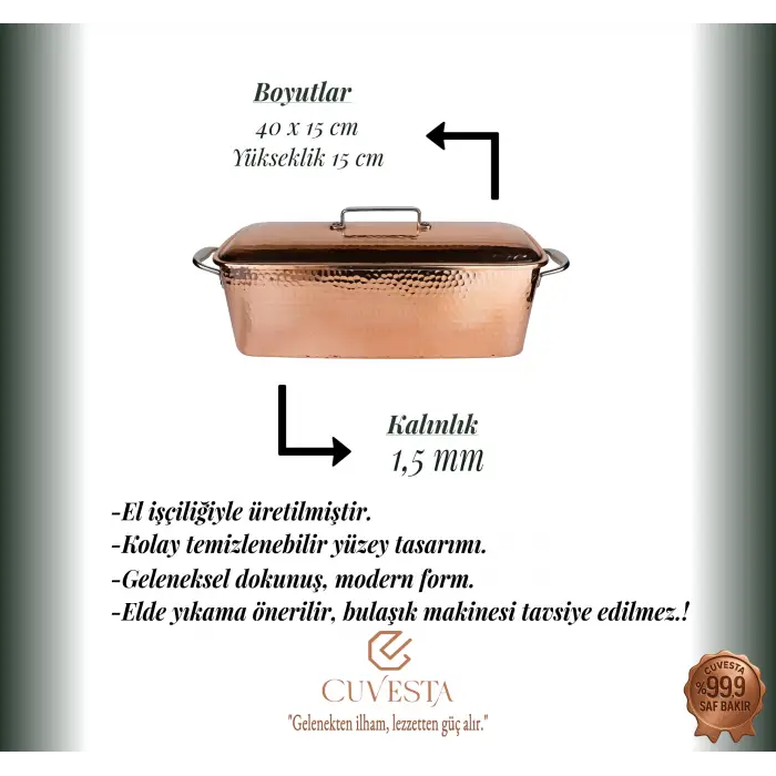 Cuvesta El Yapımı Şef Tipi Bakır Bombeli Balık Kazanı 40×15cm 1.5mm