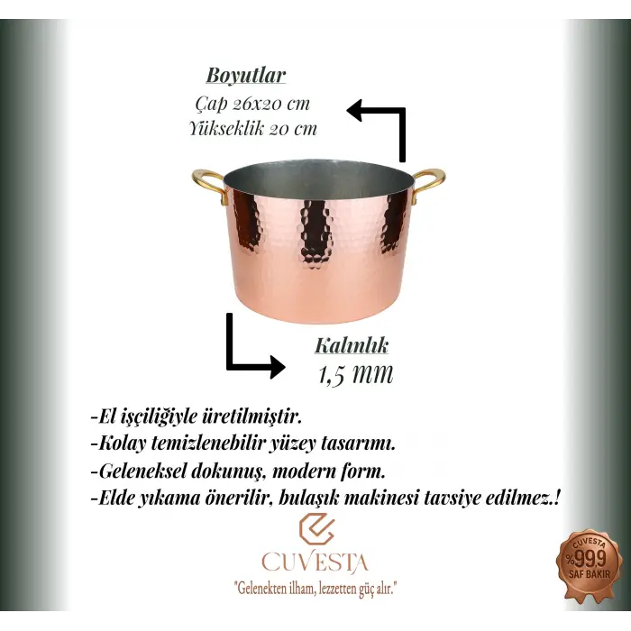 Cuvesta El Yapımı ve Modern Tasarım Oval Bakır Buz Kovası 26x20CM 1.5mm