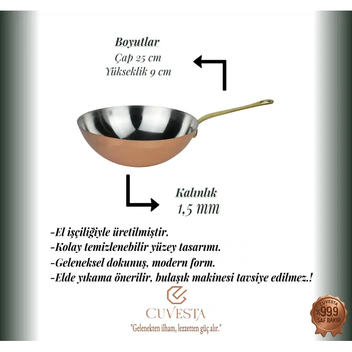 Cuvesta Modern El Yapımı Derin Bakır Sote ve Sos Tavası 25×9cm 1.5mm