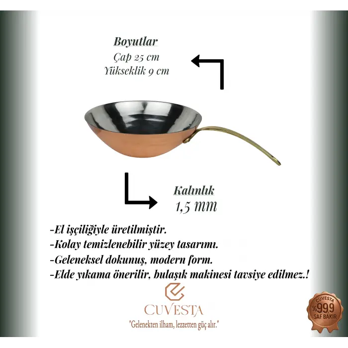 Cuvesta Şef Tipi Genişletilmiş Bakır Sote ve Sos Tavası 25×9cm 1.5mm