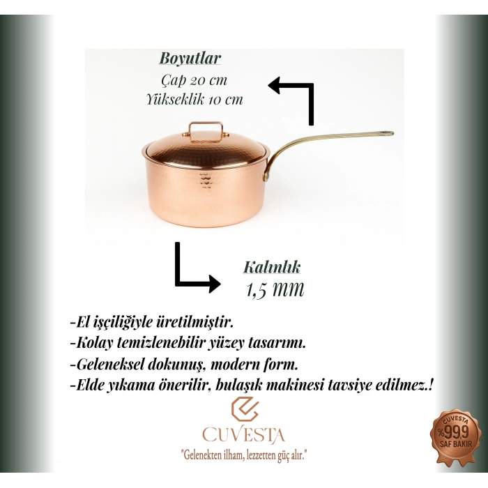 Cuvesta El Yapımı Bakır Dövme Desenli Sütlük ve Sosluk 20×10cm