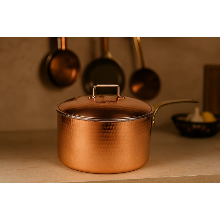 Cuvesta El Yapımı Bakır Dövme Desenli Sütlük ve Sosluk 20×10cm