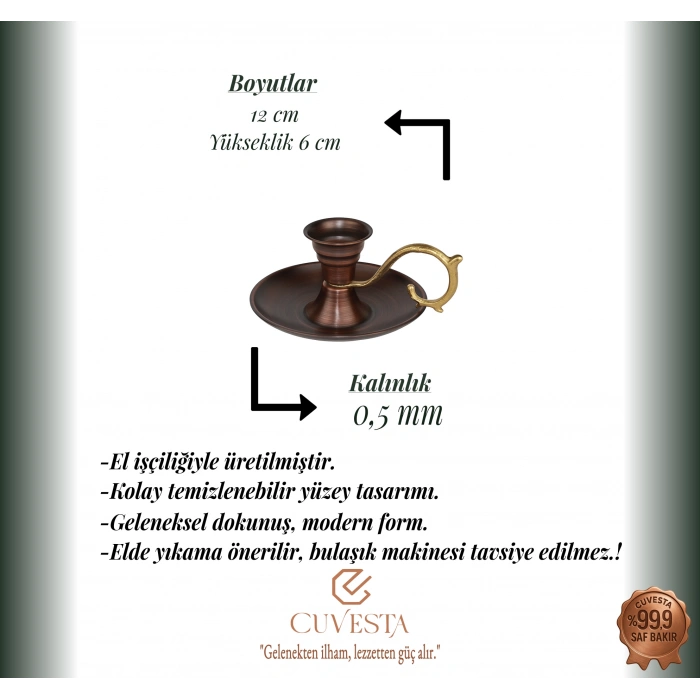 Cuvesta El Yapımı Bakır Şamdan Oksit Renk, Dekoratif Tasarım