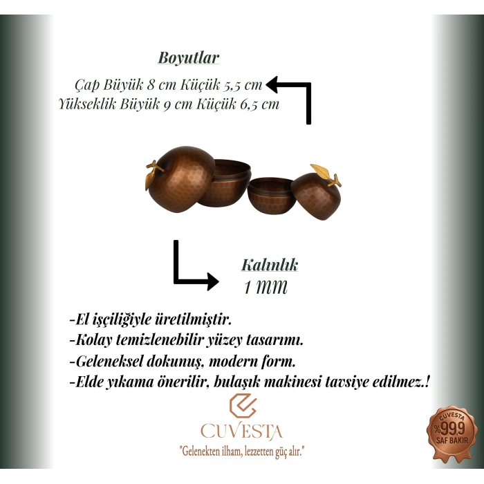 Cuvesta El Yapımı Bakır Şekerlik ve Çerezlik Seti