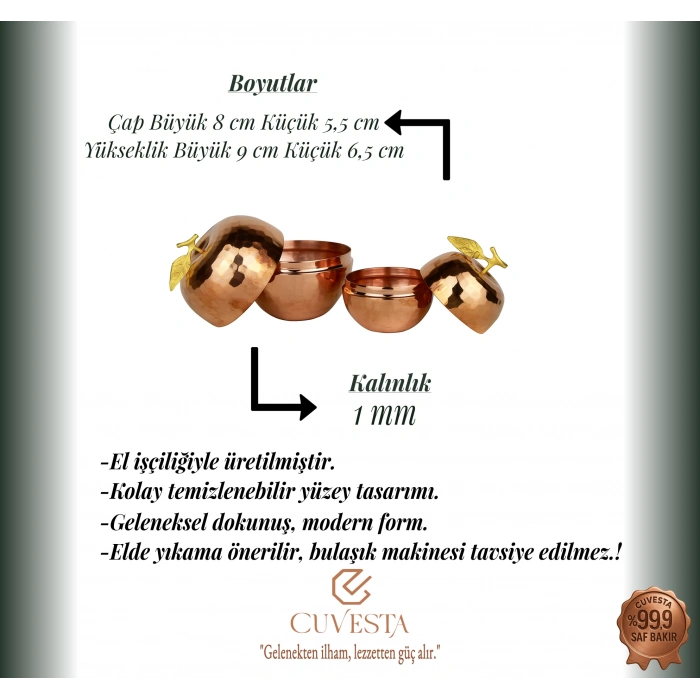Cuvesta El Yapımı Gold Bakır Şekerlik ve Çerezlik Seti