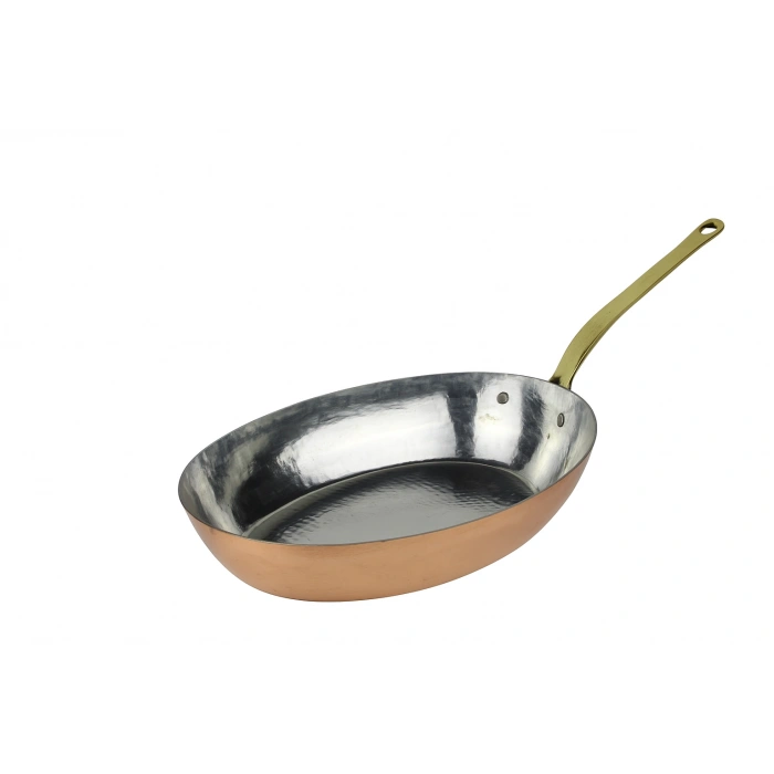 Cuvesta El Yapımı Şef Tipi Modern Bakır Oval Sote Tavası 30x20cm