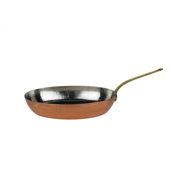 Cuvesta El Yapımı Şef Tipi Modern Bakır Oval Sote Tavası 30x20cm